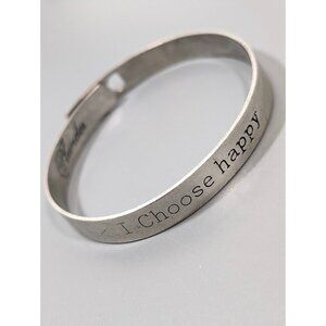 Plunder I Choose Happy Silver Tone Bangle Bracelet 7 inch Boho Inspirational